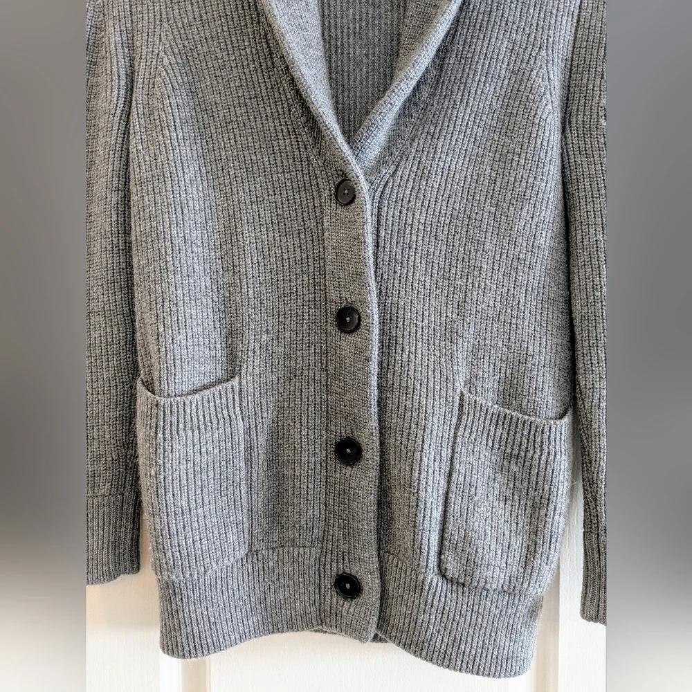 Everlane The Chunky Knit Wool Gray Cardigan Small Cabincore Preppy Academia - Picture 5 of 13